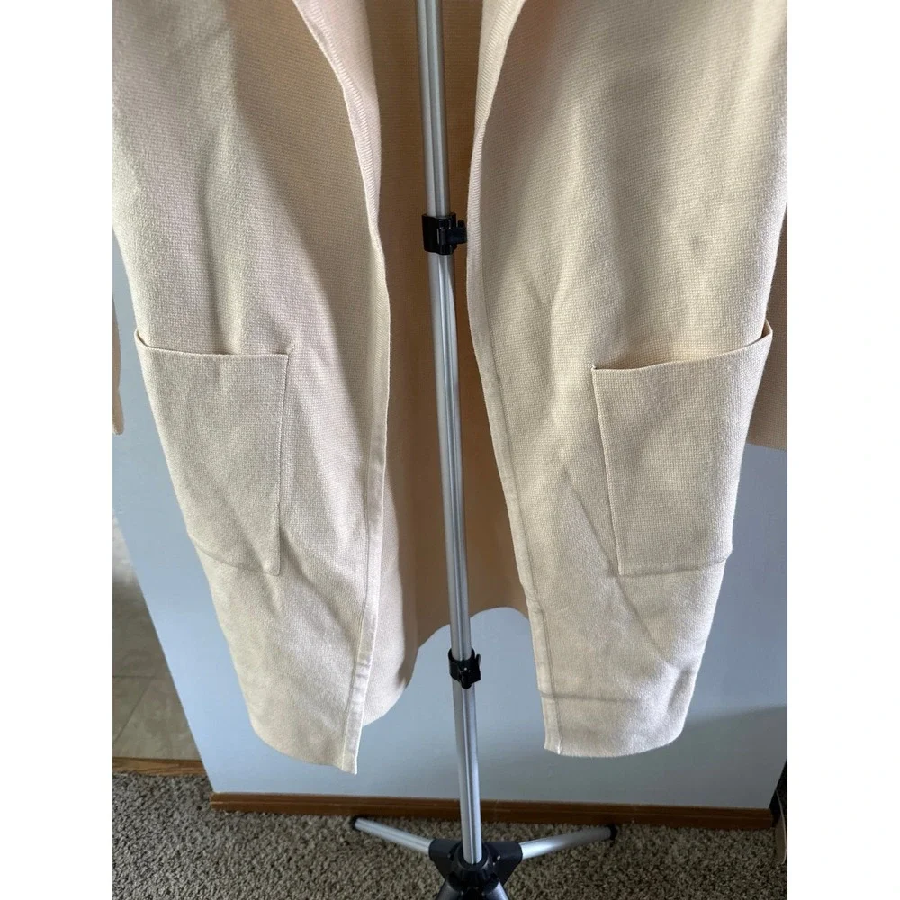 Women's Cream Long Open  Cardigan‎ 2 large front pockets size small